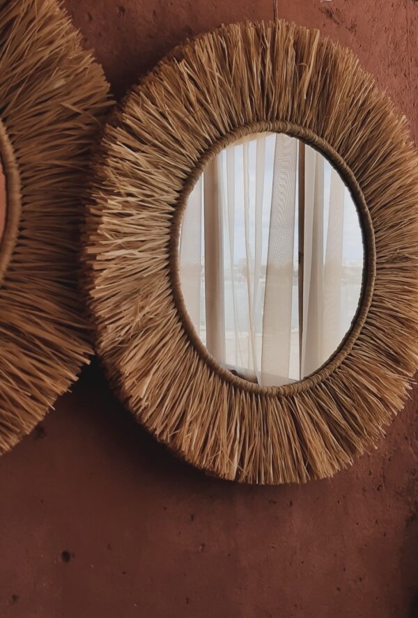 Miroir décoratif en raphia – Artisanat authentique - Ben Ali