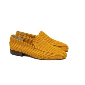 Mocassins en Raphia – jaune avec accents naturels